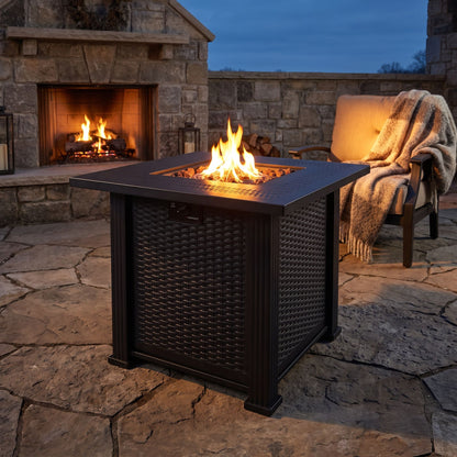 Outdoor Fire Pit Table With Lava Rocks, Propane Fire Pit - Black