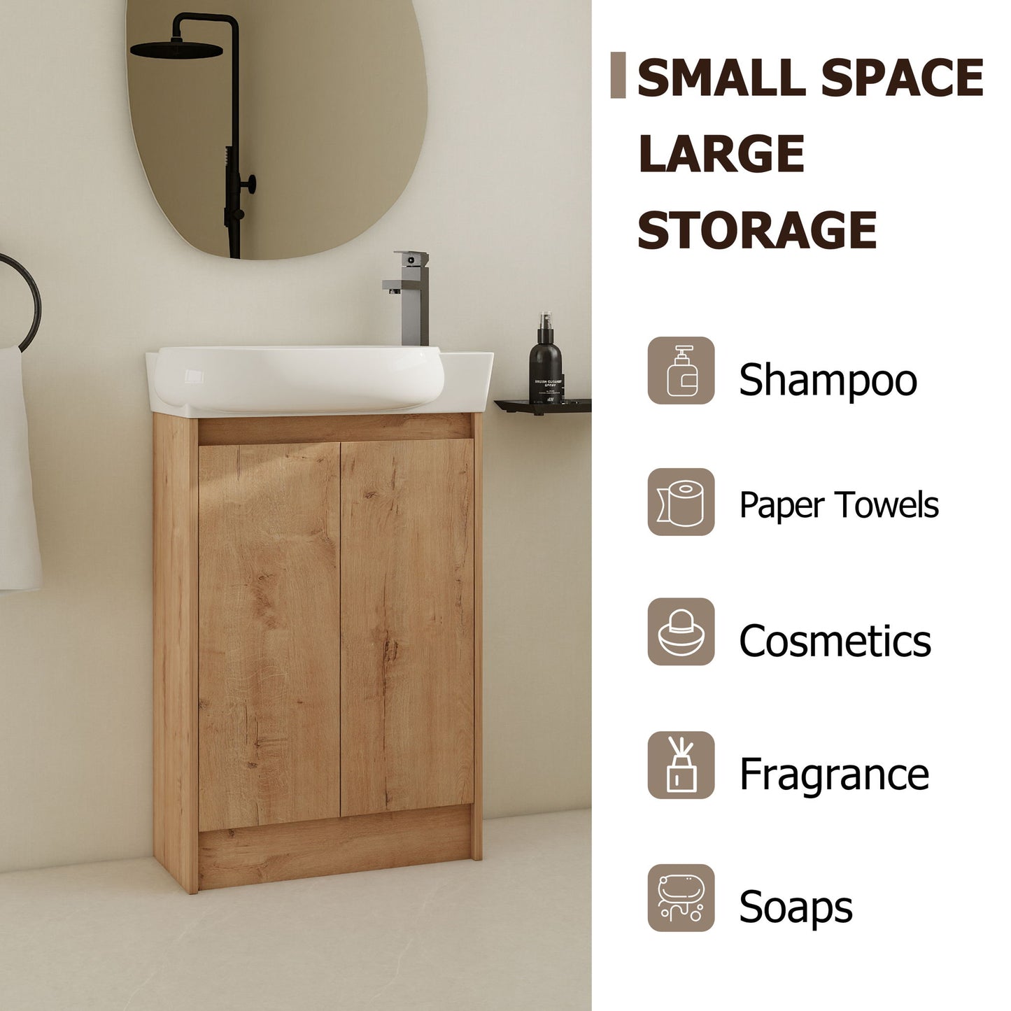 Freestanding Bathroom Vanity & Sink, Soft Close Doors