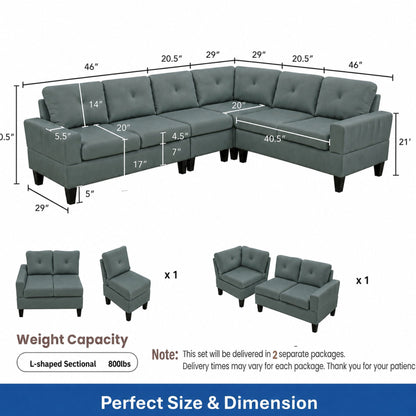 Modular L - Shaped Sectional Sofa 6 Seater 4 Piece Couch With Chaise