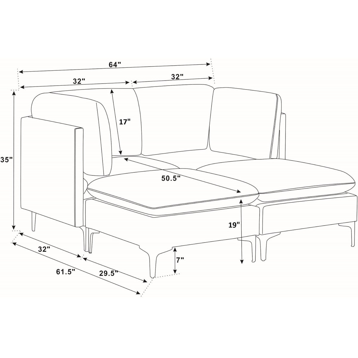 Upholstered Modular Sectional & Tall Legs