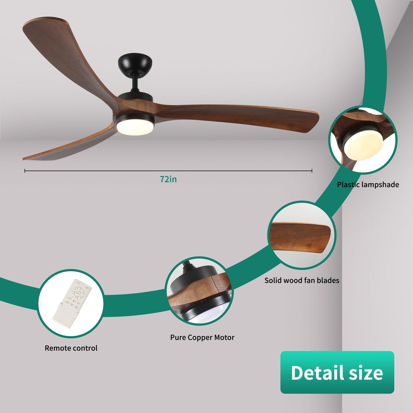 Solid Wood Ceiling Fan With Lights And Remote Control Indoor Outdoor Ceiling Fan 3 Wooden Blades Modern Ceiling Fan For Porch Living Room Bedroom