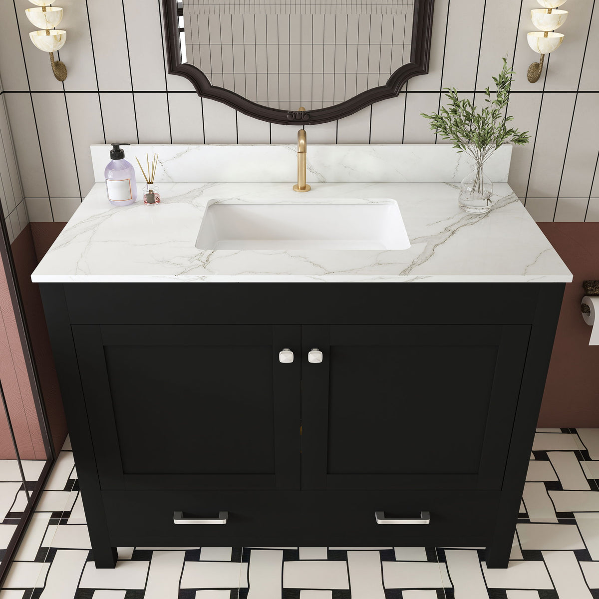 Bathroom Vanity Set, Fluted Cabinet, Soft Close Doors & Drawers - Black