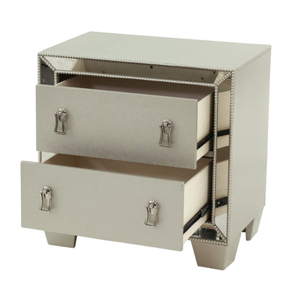 Nightstand With 2 Drawers And Mirror Accent - Silver