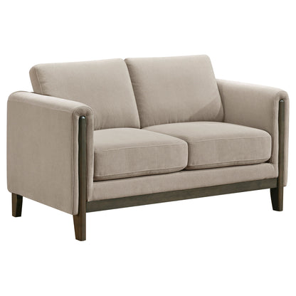 Fisher - Upholstered Panel Arm Loveseat - Taupe