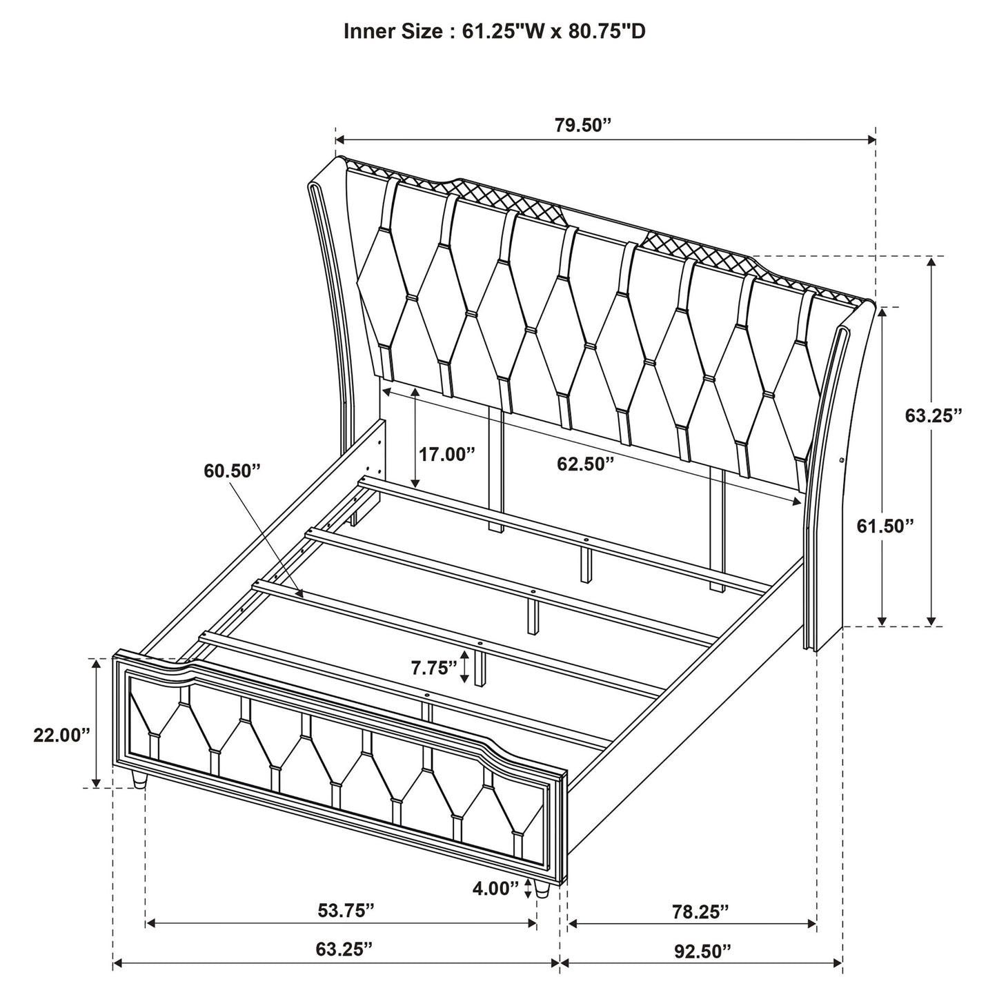 Mika - LED Upholstered Bed With Tufted Wingback Headboard And Ambient Lighting