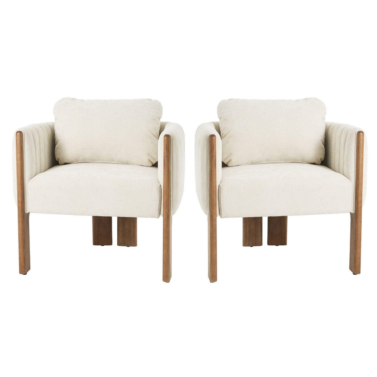 Upholstered Dining Chair With Vertical Channel Tufting (Set of 2) - Beige / Walnut