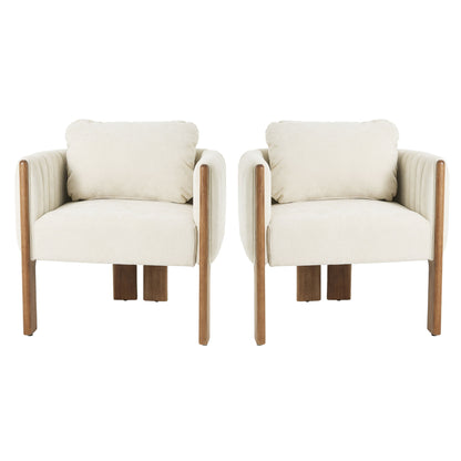 Upholstered Dining Chair With Vertical Channel Tufting (Set of 2) - Beige / Walnut