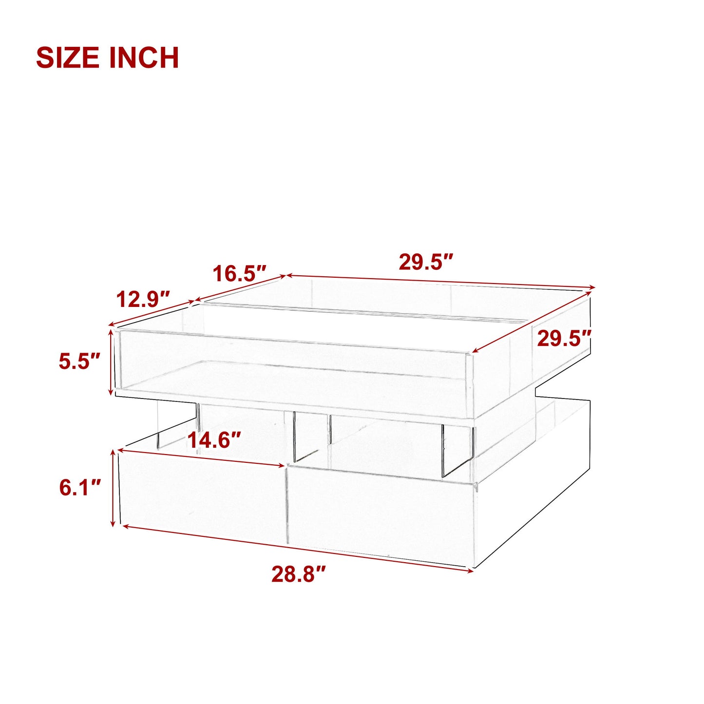 Lift Top Coffee Table With 2 Drawers, Hidden Space And LED Lights For Living Room