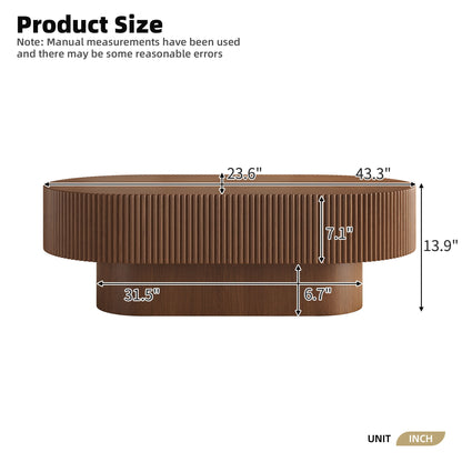 Oval Coffee Table With Thick Tabletop For Living Room