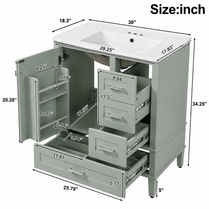 Bathroom Vanity With Sink, Soft Closing Door And Drawers - Light Green