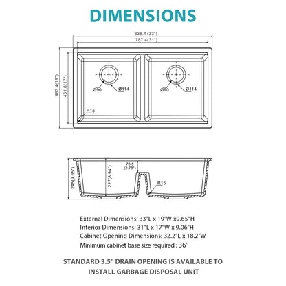 Quartz Kitchen Sink, Double Bowl Undermount Workstation