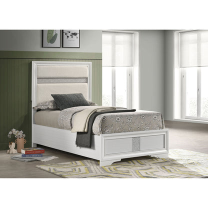 Panel Bed With Padded Headboard And Glittering Accent Stripes