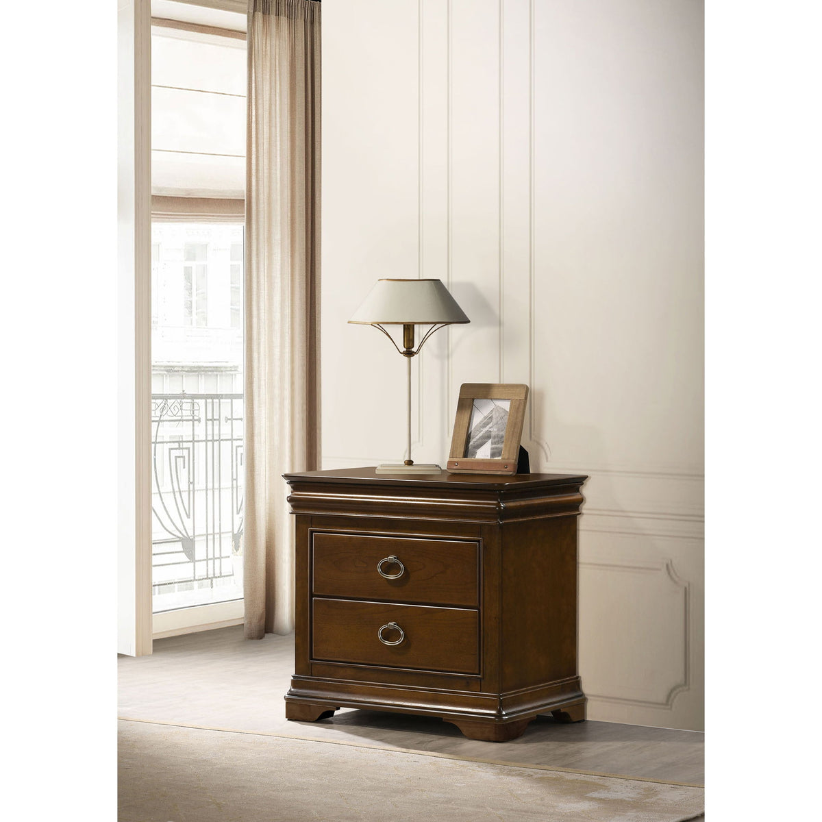 Leonide - 2 Drawer Nightstand With USB Charging And Hidden Storage - Cherry