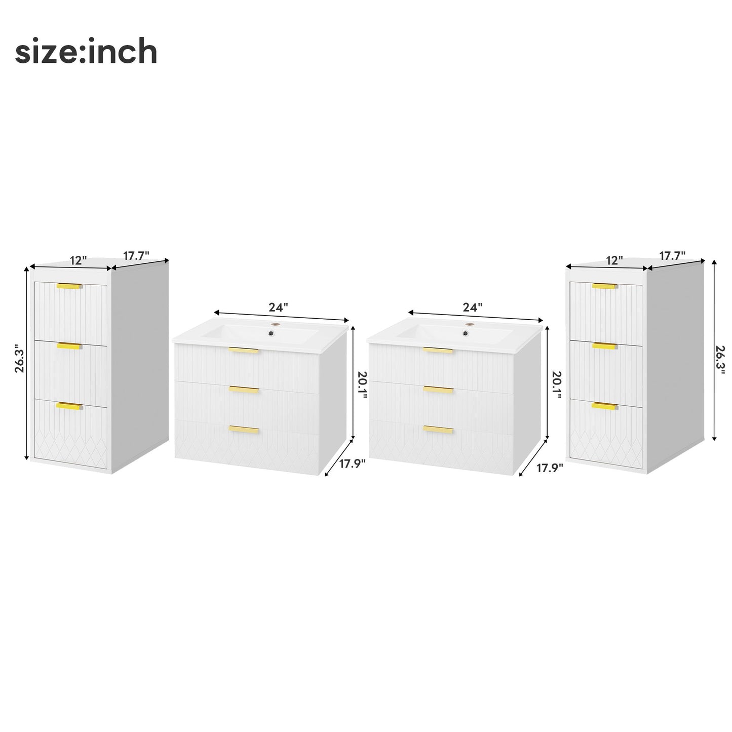 Modern Floating Bathroom Cabinet With Basin Sink And Side Storage, Rectangular Vanity