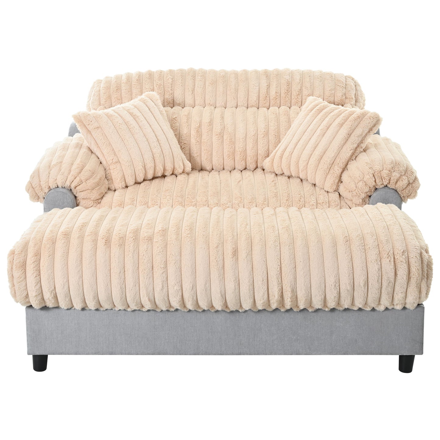 Chaise Lounge Cloud Sofa With 2 Throw Pillows - Champagne