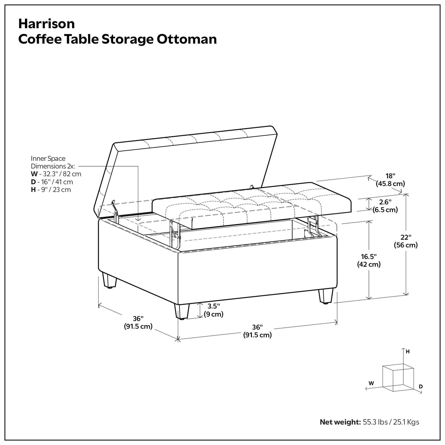 Harrison - Coffee Table Storage Ottoman - Tanners Brown