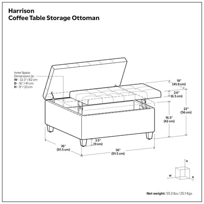 Harrison - Coffee Table Storage Ottoman - Tanners Brown