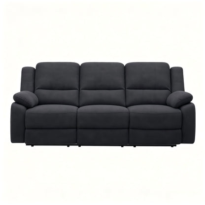3 Seat Manual Reclining Sofa With Deep Recline - Black