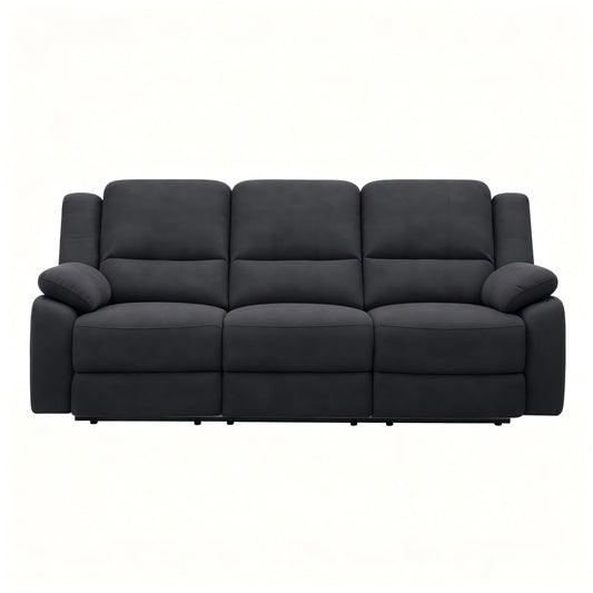 3 Seat Manual Reclining Sofa With Deep Recline - Black