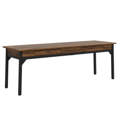 Double Office Desk For 2 With Frame, Long Workstation With 2 Drawers And Hooks - Brown / Black