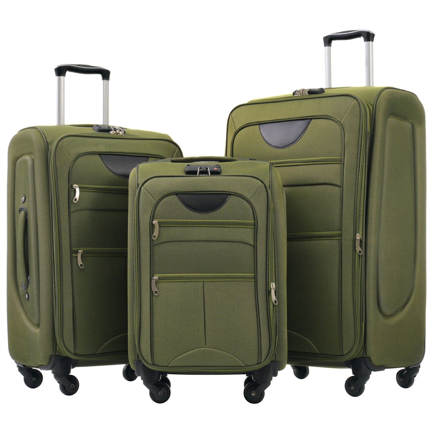Softside Luggage Expandable 3 Piece Set Upright Spinner Lightweight Travel Suitcase 22" / 26" / 30" - Army Green