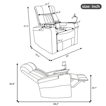 Premium Power Recliner & Storage Arms, Cupholders, Swivel Tray Table And Cell Phone Stand - Black
