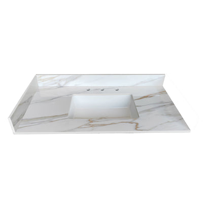 Sintered Stone Bathroom Vanity Top With 4" Backsplash And 22" Sidesplash - Carrara White