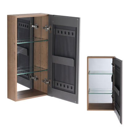14" Bathroom Mirror Cabinet With Adjustable Shelves, Wall Mounted Medicine Storage Cabinet Frame With Soft Closing Hinges - Imitative Oak