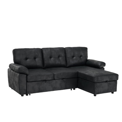 Convertible L - Sectional Sofa Bed With Storage Chaise And Padded Armrests