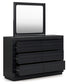 Londer California King Panel Bed with Mirrored Dresser and Nightstand