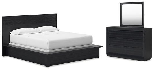 Londer California King Panel Bed with Mirrored Dresser