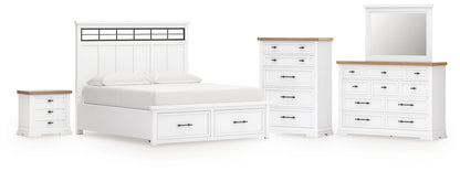 Ashbryn California King Panel Storage Bed with Mirrored Dresser, Chest and Nightstand