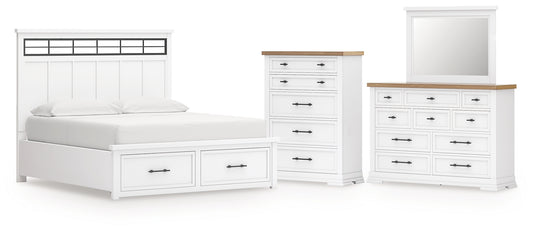 Ashbryn California King Panel Storage Bed with Mirrored Dresser and Chest