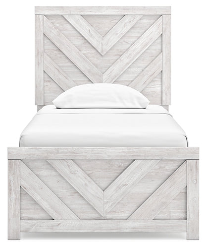 Cayboni Twin Panel Bed with Mirrored Dresser and Chest