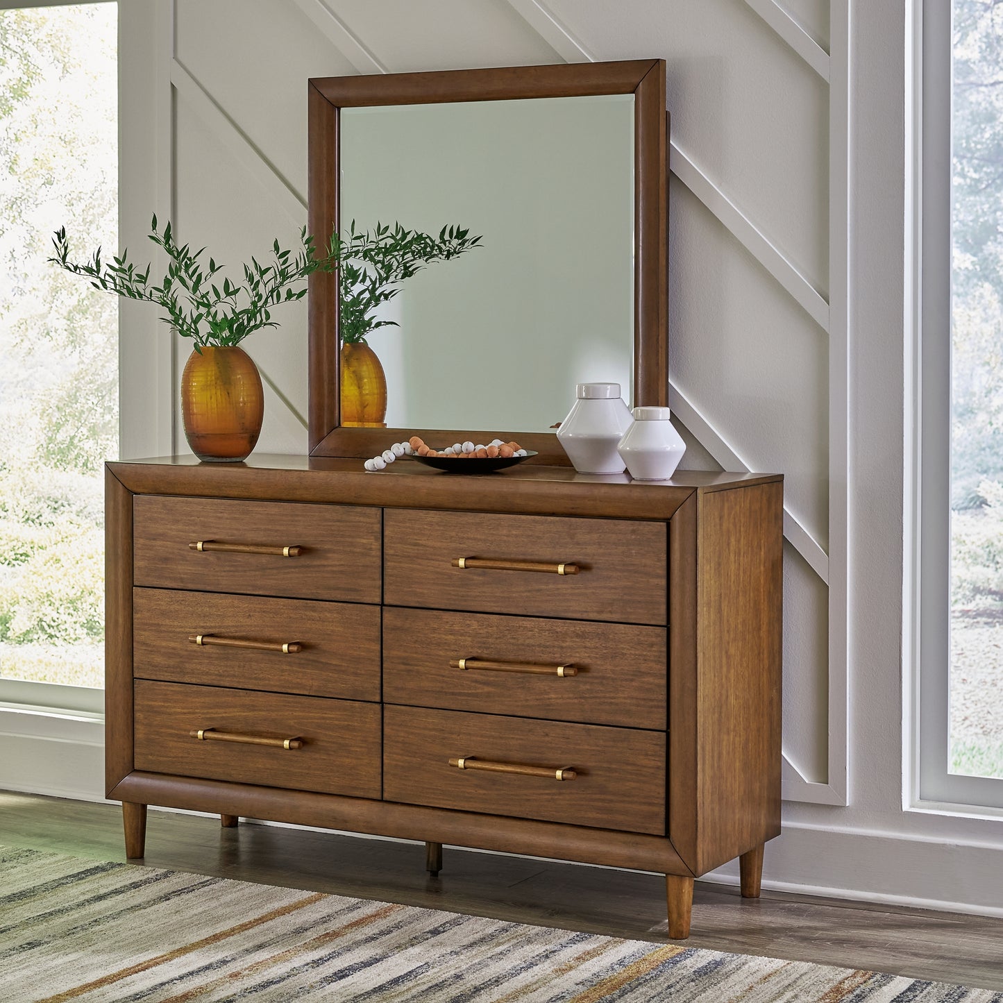 Lyncott King Upholstered Bed, Dresser, Mirror, Chest and Nightstand