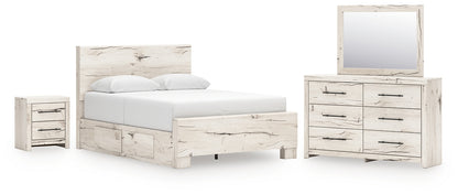 Lawroy Queen Panel Bed with Storage, Dresser, Mirror and Nightstand