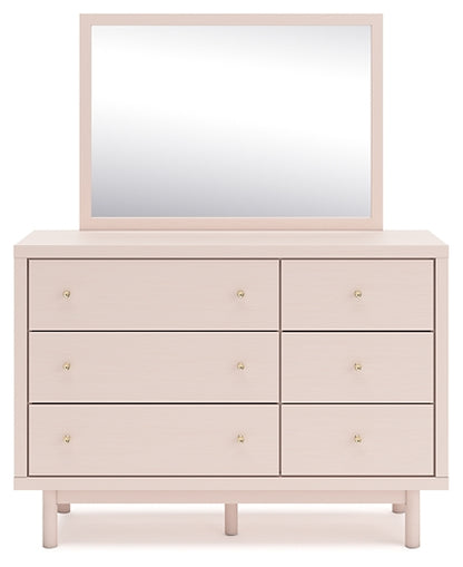 Wistenpine Twin Upholstered Panel Headboard with Mirrored Dresser