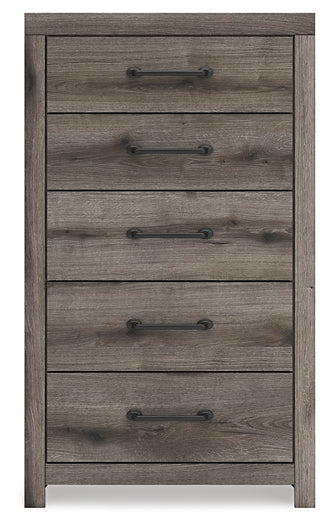 Graystorm Queen Panel Bed with Mirrored Dresser and Chest