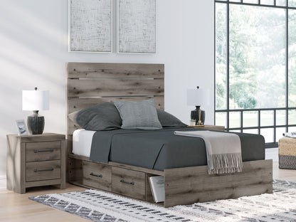 Graystorm Full Panel Bed with Storage with Mirrored Dresser and Nightstand