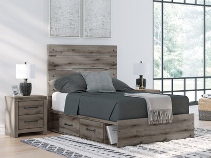 Graystorm Full Panel Bed with Storage with Mirrored Dresser, Chest and Nightstand
