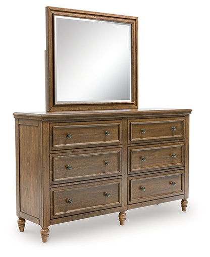 Sturlayne King Upholstered Panel Bed with Mirrored Dresser