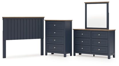 Landocken Full Panel Headboard with Mirrored Dresser and Chest