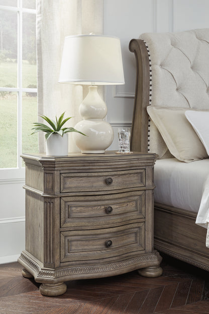 Ardenfield King Upholstered Sleigh Bed with Mirrored Dresser, Chest and Nightstand