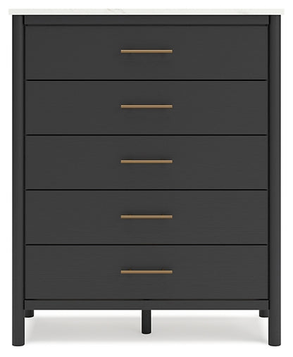 Cadmori King Upholstered Panel Bed with Mirrored Dresser, Chest and Nightstand