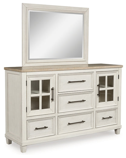 Shaybrock Queen Panel Bed with Mirrored Dresser and Nightstand