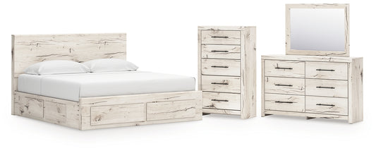 Lawroy King Panel Storage Bed with Mirrored Dresser and Chest