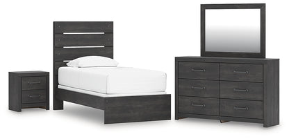 Hollivern Twin Panel Bed with Mirrored Dresser and Nightstand