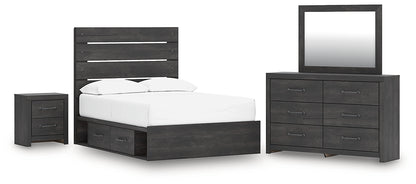 Hollivern Full Panel Bed with Storage with Mirrored Dresser and Nightstand