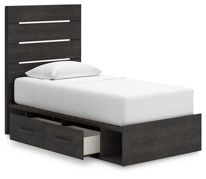 Hollivern Twin Panel Bed with Storage with Mirrored Dresser, Chest and Nightstand
