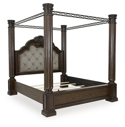 Maylee King Canopy Bed with Mirrored Dresser and Nightstand